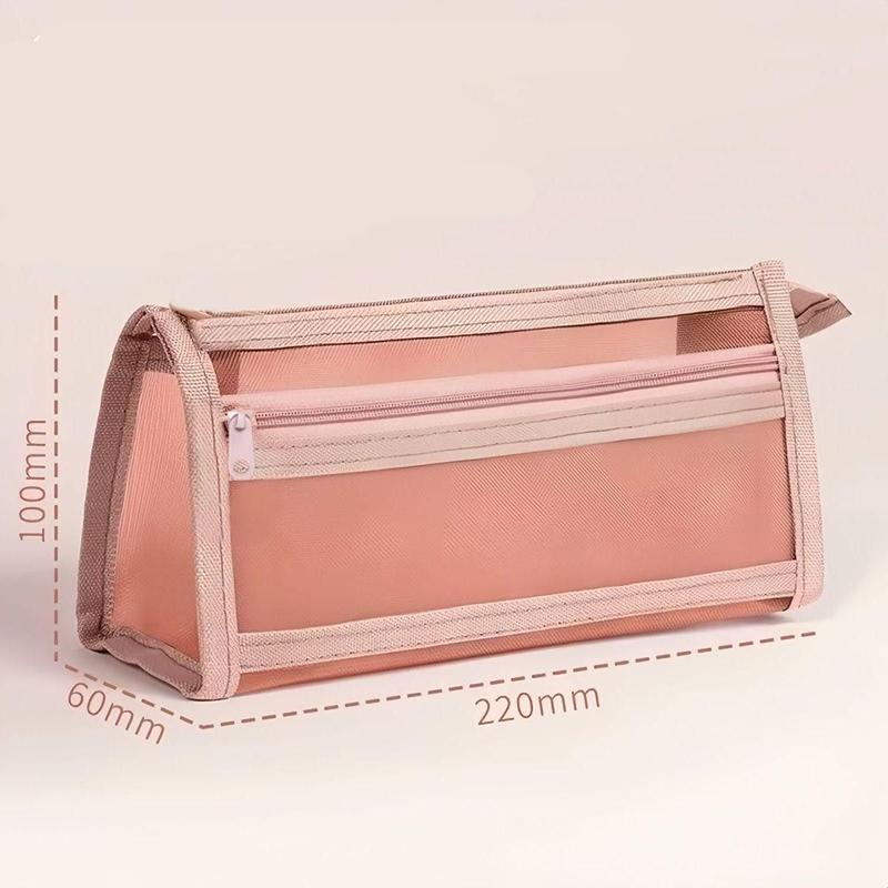 Transparent Mesh Pencil Case Examination-specific Stationery Bag Pencil Case Double-layer Large-capacity Stationery Box розовый