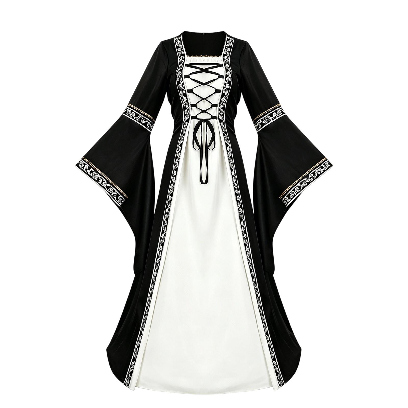 Women s Vintage Retro Long Sleeve Maxi Dress with Off-Shoulder Neckline and Fitted Waist S чёрный