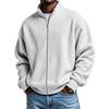 Mens Grey Waffle Knit Zip-Up Jacket Stand Collar Loose Fit Long Sleeve Casual Solid Color Top