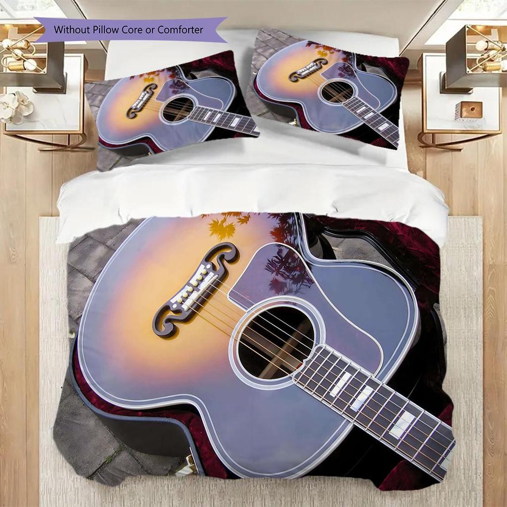 1PC Music, guitar Theme Bedding Quilt Set Quilt Cover Pillowcase Home Decoration Birthday Gift (1 * duvet cover + 2 * pillowcase, without core)