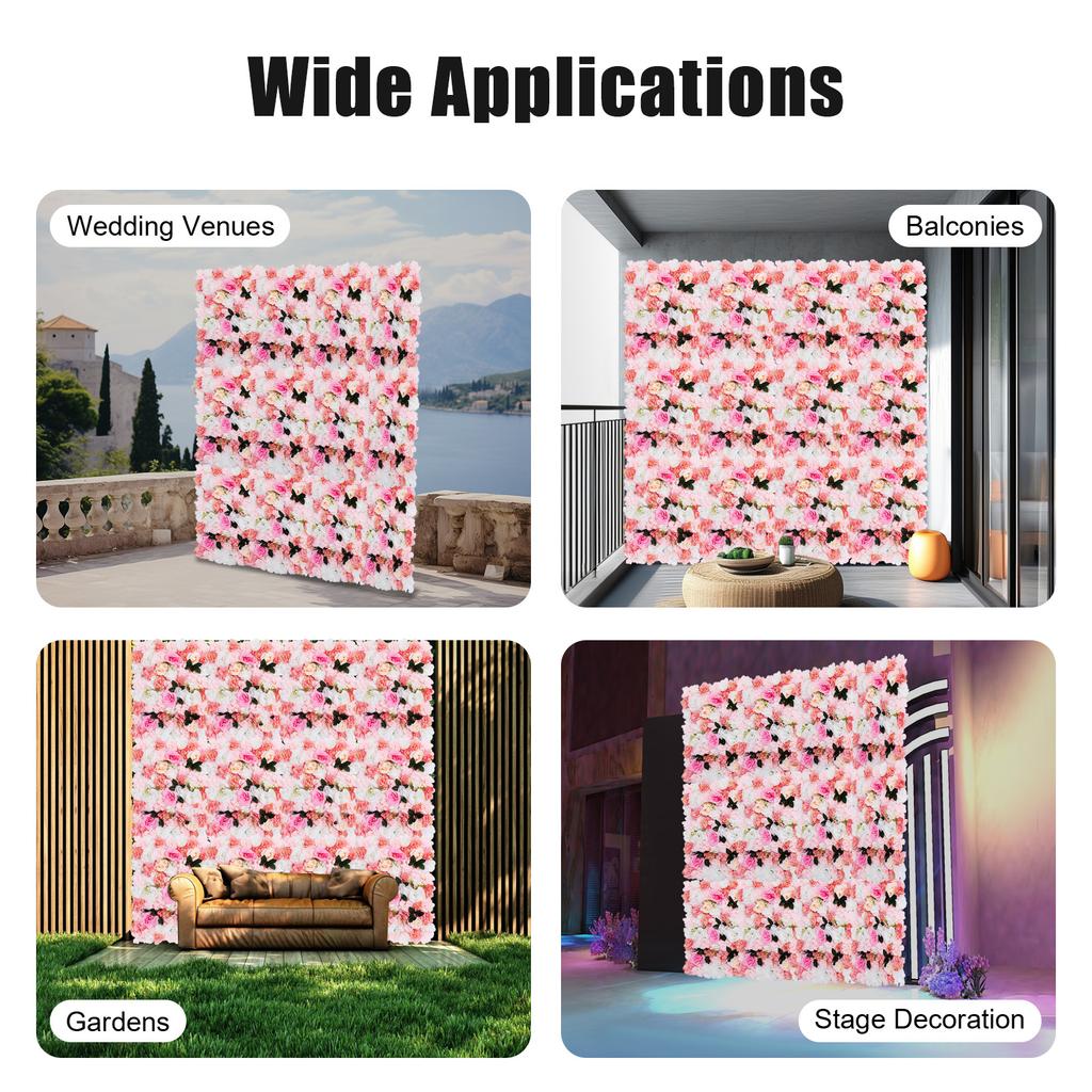 12PCS Realistic Artificial Flower Wall Panel, 3D Silk Roses Dahlias for Wedding Backdrop Party Decor Home Garden Wall Decoration