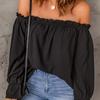 Eénlijnige Kraag Chiffon Shirt Dames Nieuw Effen Kleur Pullover Sexy Off-shoulder Top