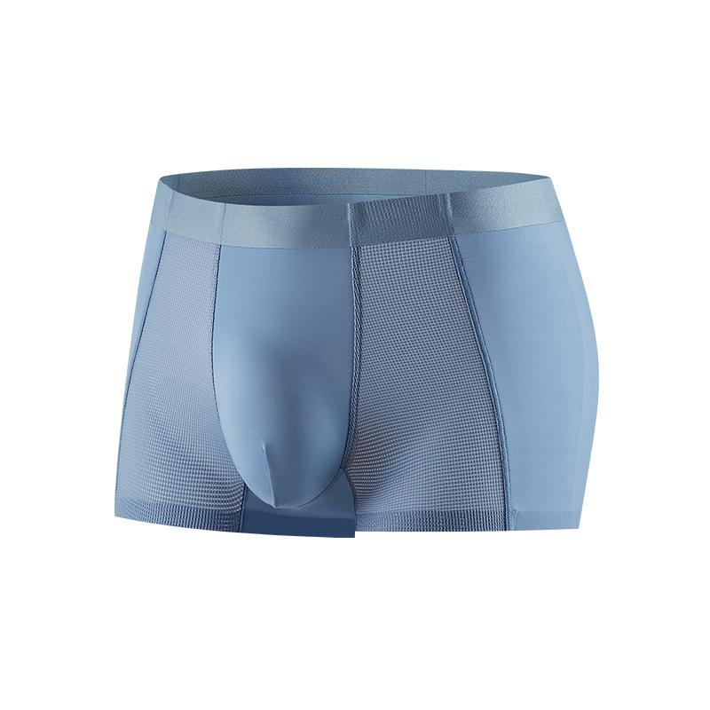Men's Ice Silk Seamless Boxer Briefs - Breathable Mesh, Antibacterial Crotch, Mid-Waist
