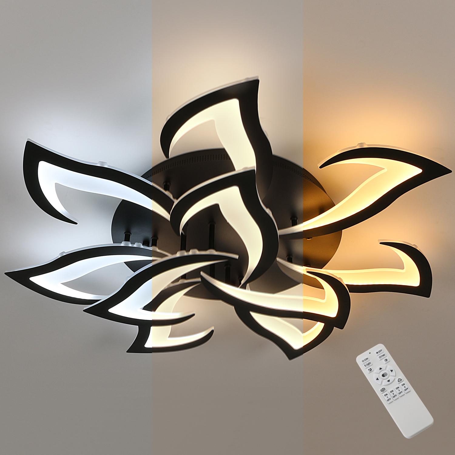 JIAODIE Moderna LED Plafoniera Dimmerabile Creativo Forma Di Fiore Disegno Lampada Da Soffitto Soggiorno Camera Da Letto Stanza Dei Bambini Metallo Acrilico Petalo Lampadario,14heads/100CM