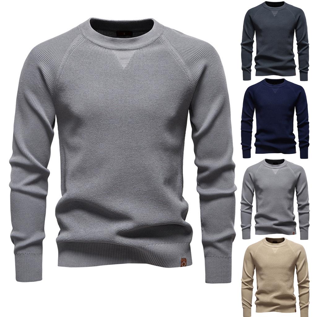 Men's Pullover Sweater Jumper  Knit Crewneck Plain  Neck Vintage