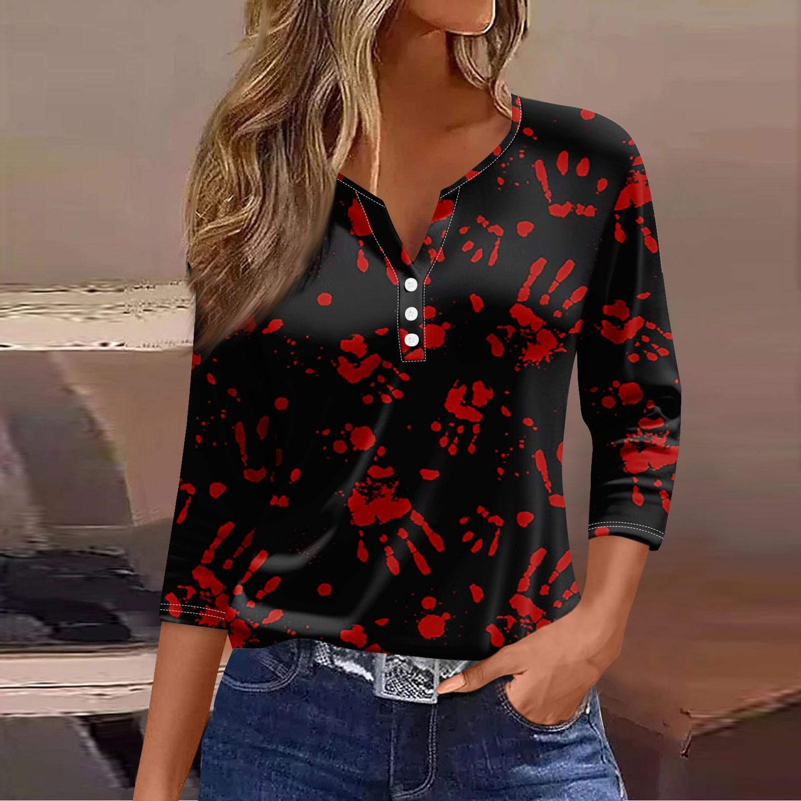 

Women s Fashion Casual Three-quarter Sleeve Halloween Letters Print Top M