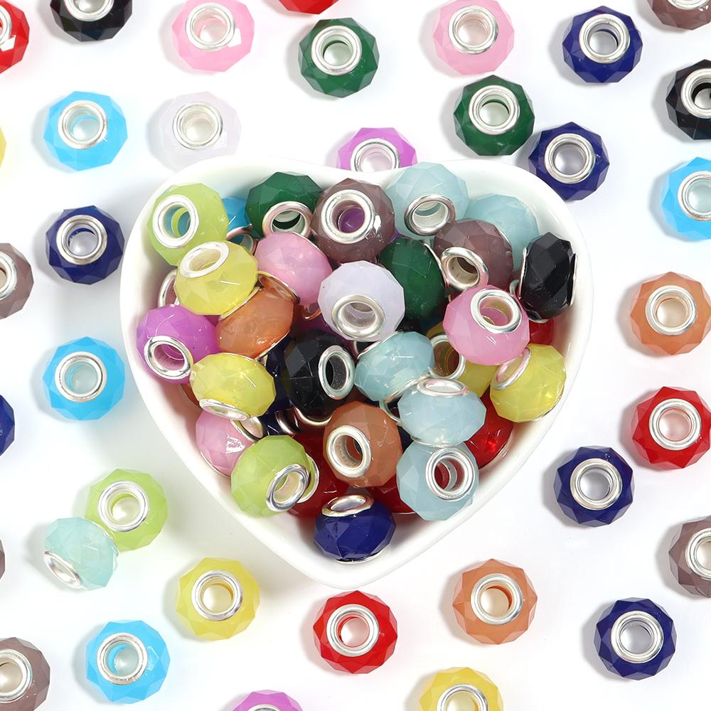 20 Stück/Los 14mm Gelee-Farbe Facettierte Harzperlen Großes Loch Abstandshalter Lose Perlen Für Schmuckherstellung DIY Armband Halskette Großhandel