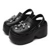 Damen Sommer Hausschuhe mit superhohem Keilabsatz, Leopardenmuster, dicke Sohle, Clogs für Damen, geschlossene Zehenpartie, klobige Plateausandalen