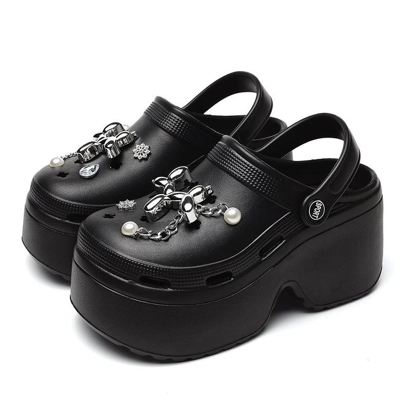 Damen Sommer Hausschuhe mit superhohem Keilabsatz, Leopardenmuster, dicke Sohle, Clogs für Damen, geschlossene Zehenpartie, klobige Plateausandalen