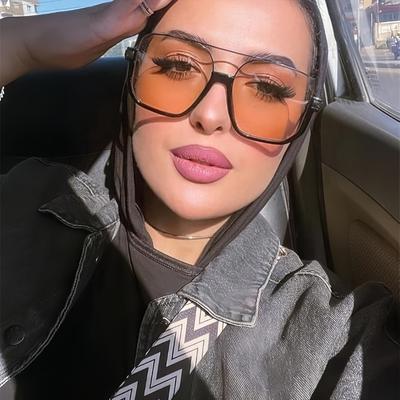 Women's Oversized Square Metal Half Frame Glasses - Summer and Street Pography Glasses for Women