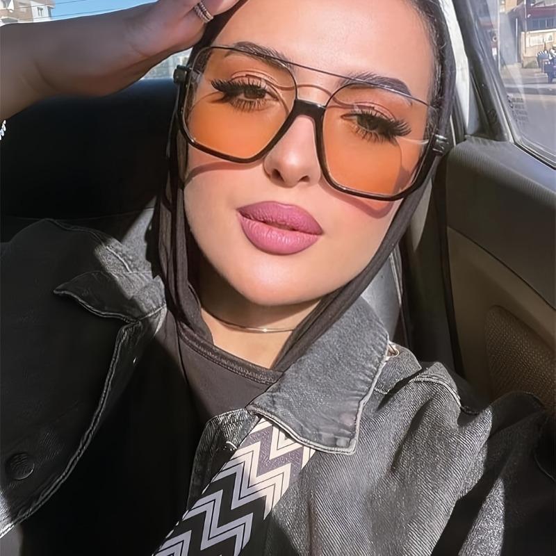 Women's oversized square metal half frame glasses - summer and street pography glasses for women