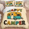 3Pc Retro Camper Happy Camper Duvet Cover Set, Bedding Set (1*Duvet Cover + 2*Pillowcases), Suitable for All Seasons, Machine Washable Bedding