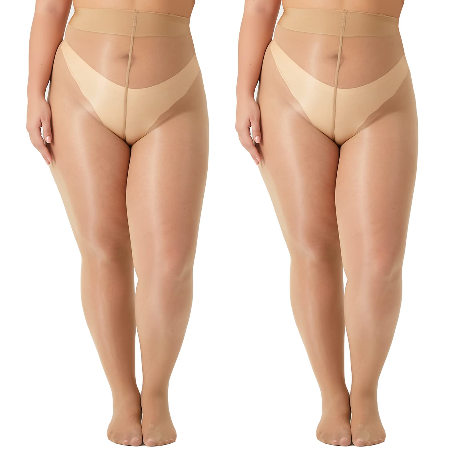 

Kave 2 пары женских блестящих колготок большого размера 15D прозрачные колготки с высокой талией колготки с масляным блеском ультрашелковистые Fit for 100-175kg