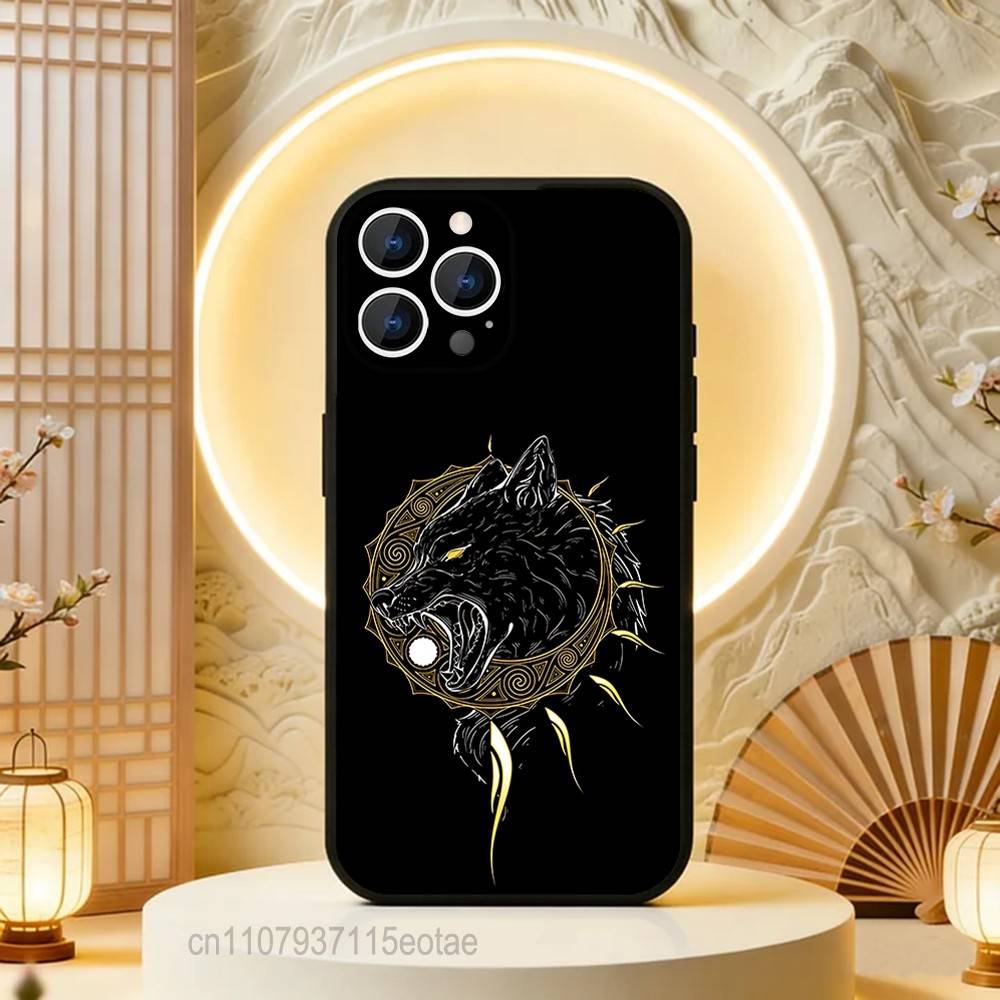 Odin AND Fenrir Phone Case Silicone Soft For IPhone 16,17,15,11,13,12,14,Mini,Pro,Max,Plus,Air,E Black