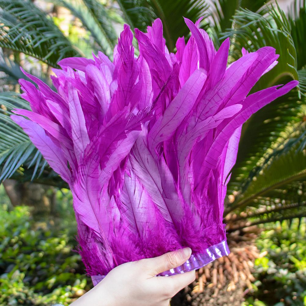 1Meter 25-30 Cm Rooster Feathers Trims Fringe Dyed Natural Cock Feather Ribbon For Party Costume Clothing Headdres Decoration