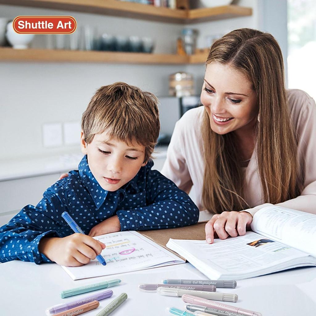 Shuttle Art Highlighter Smoky Solid Fluorescent Fluorescent Light Retractable Gel with Clear for Marking Convenient Storage Pens, Colors, 12-Color