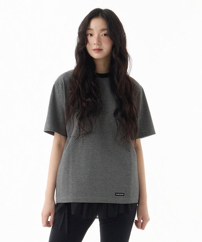 NOT ONLY FOR TODAY Striped Short Sleeve T-Shirt [Black]
