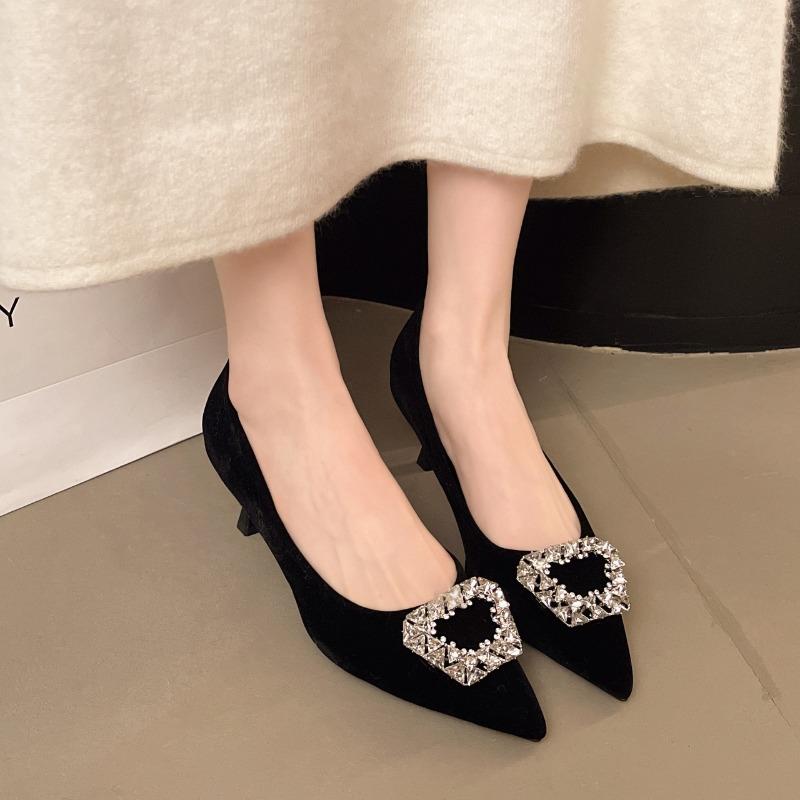 

2025 Новая Мода Женские Туфли-Лодочки на Высоком Каблуке с Пуговицами из Стразов Свадебные Туфли Остроносые Туфли-Лодочки Хрустальные Шпильки 35 чёрный