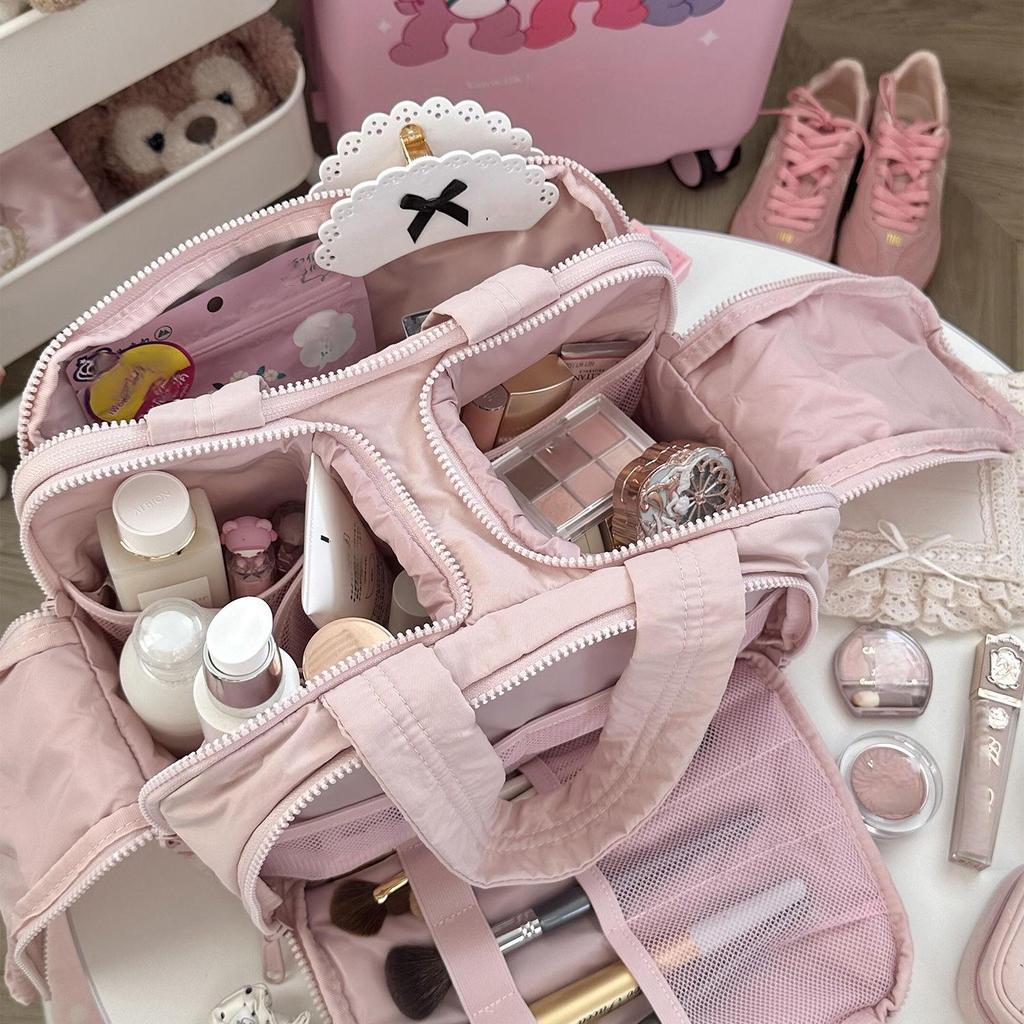 Large Double-Wide Fluffy Makeup & Toiletries Travel Bag for Women