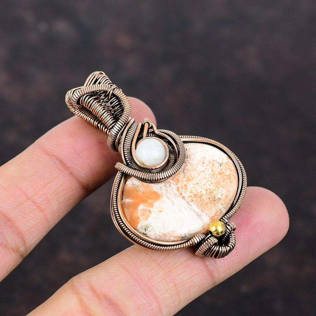 Scolecite Gemstone Pendant Copper Wire Wrapped Jewelry Natural Rainbow Moonstone Pendant Handmade Pendant Dainty Copper Jewelry Wedding Gift