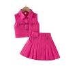 Girls' Fashion Set: Summer Solid-Color Sleeveless Denim Top and Pleated Skirt Two-Piece Set