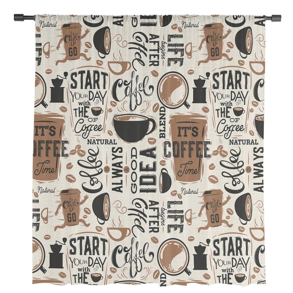 Coffee Coffee Beans Coffee Cup Sheer Curtains for Living Room Decoration Window Curtain Kitchen Tulle Voile Organza Drapes