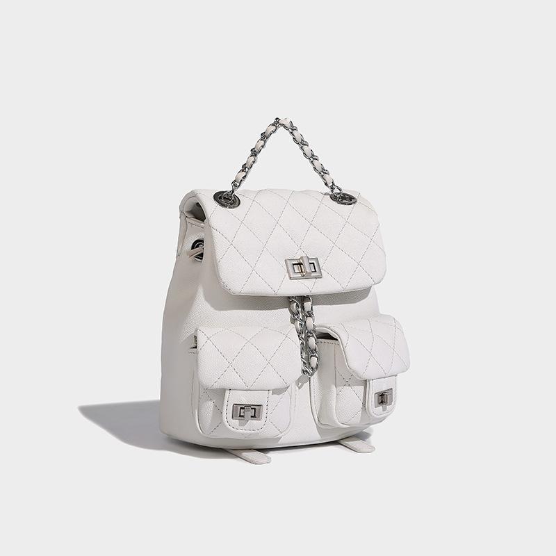 

2024 новая бриллиантовая маленькая ароматная цепочка на два плеча, модная портативная женская сумка с несколькими карманами сзади белый