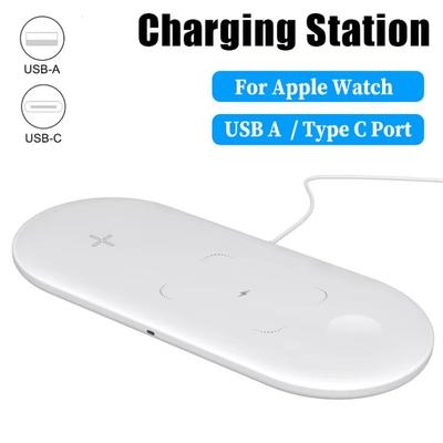 Cargador Inalámbrico Rápido 3 En 1 Almohadilla Soporte Tipo Escritorio Estación de Carga USB A Tipo C Para Samsung iPhone Watch 2-8 SE Airpods Pro