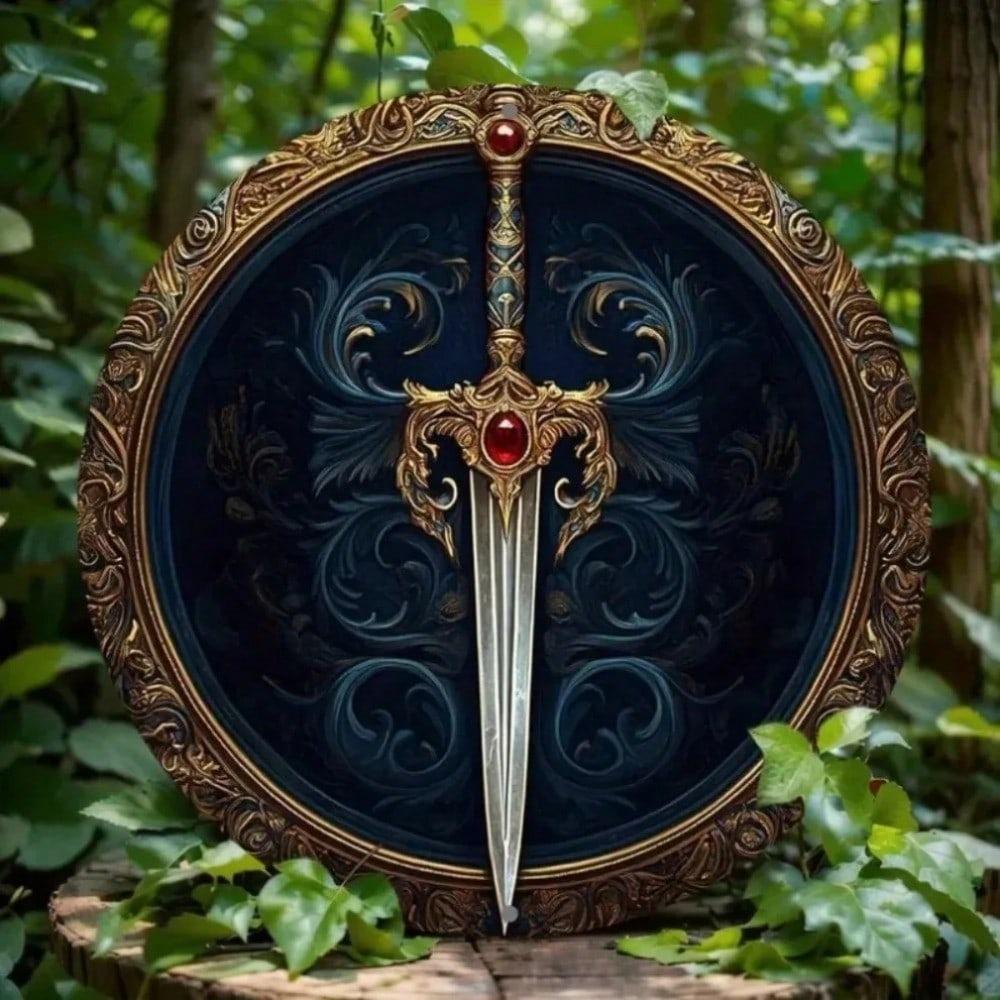 Round Aluminum Metal Sign Sword Wall Art Waterproof HD Print Home Office Decor