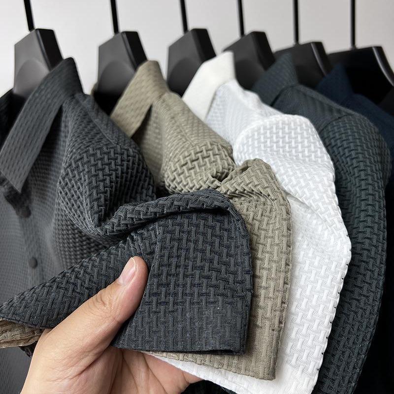 European & American High-End Mesh Ice Silk Men's Polo Shirt - Solid Color, Short-Sleeve, Smooth Fabric