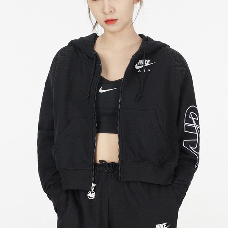 Nike Casual Sports Cropped Knit Hooded Jacket Women Outerwear Black DM6064-010