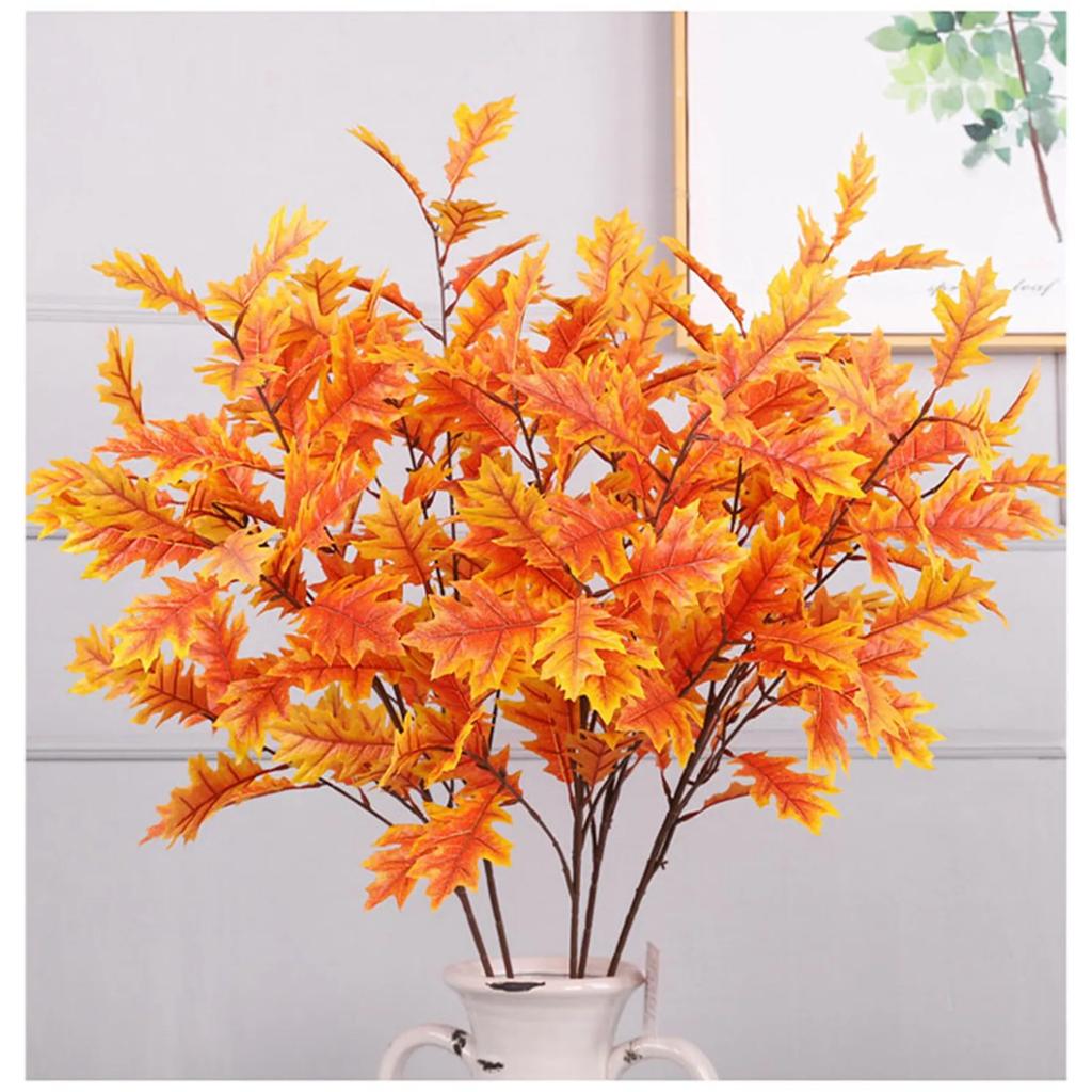 Artificial Oak Leaves Silk Fabric Leaves Flexible Iron Stem Decorative Faux Oak Leaves Home Decor Artificial Oak Leaves