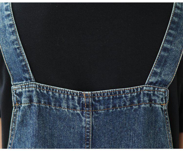Plus Size Women's Autumn Denim Suspender Skirt - Mid-Length Sleeveless Dress