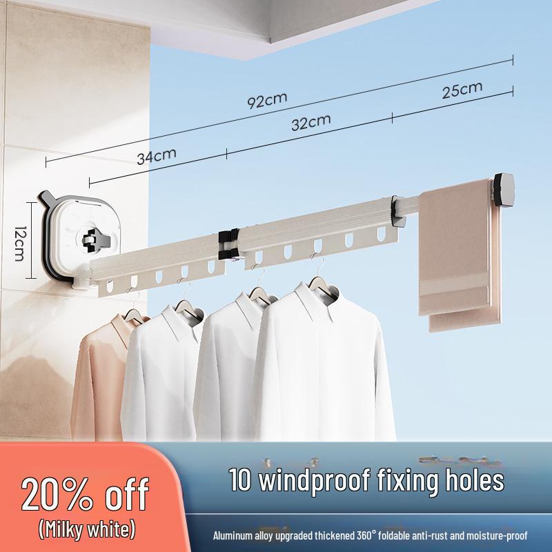 "Punch-Free Suction Cup Folding Clothes Rack - Telescopic Invisible Balcony Rod"