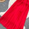 Summer V-neck Off Shoulder Strapless Mesh Midi-length Dresses Womens Sexy Halter Backless Buttons Deco Slim Beach Vacation Dress