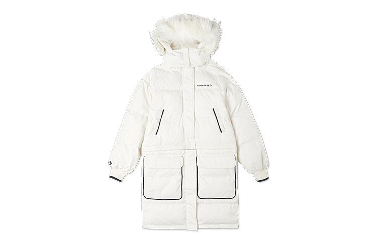 Converse Down Jackets Women s White Hooded Moderate Quilted Down Jacket 10020023-A01 XL