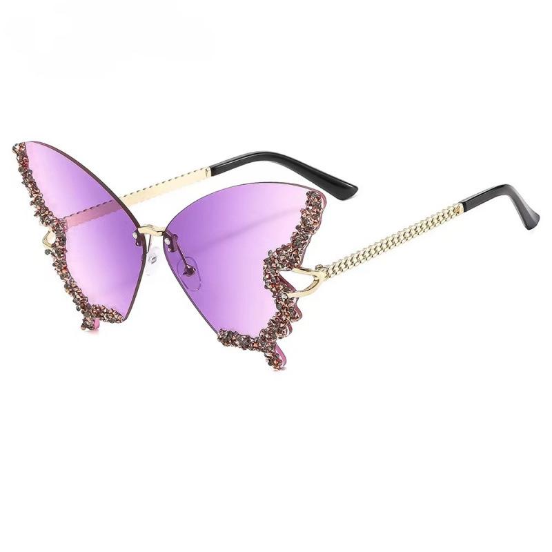 Exaggerated Rhinestone Butterfly Frameless Sunglasses - UV Protection & Versatile Street Style