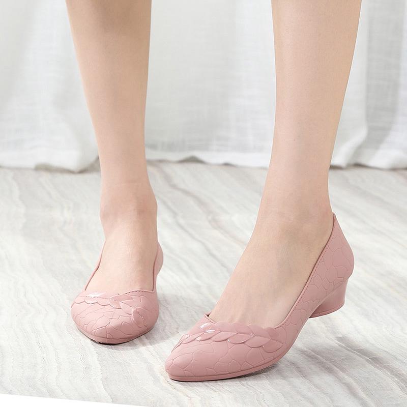 Women's Summer Low-Cut Pointed Toe Jelly Wedge Sandals with Non-slip Soft Mid-Heel Sole