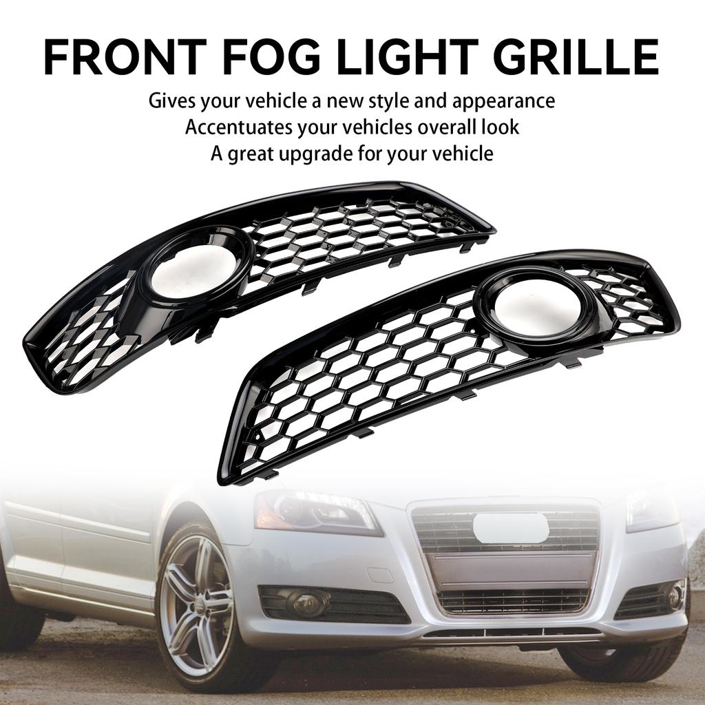 Honeycomb Bumper Front Fog Light Grill Grille Cover 8P0807682D 8P0807681D Fit A3 8P 2009-2013