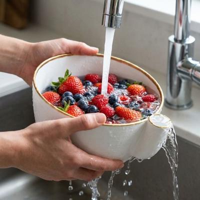 Schnell ablaufende Wirbel-Beeren-Wasch-Abtropfschüssel Dynamische Wirbel-Obst-Reinigungs-Schüssel für Gemüse und Obst