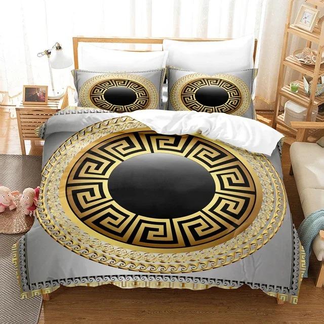 Black Golden Bedding Set New Greek Key Meander Duvet Cover Sets Luxury Comforter Cover Set Queen King Size For Home Decor Quilt