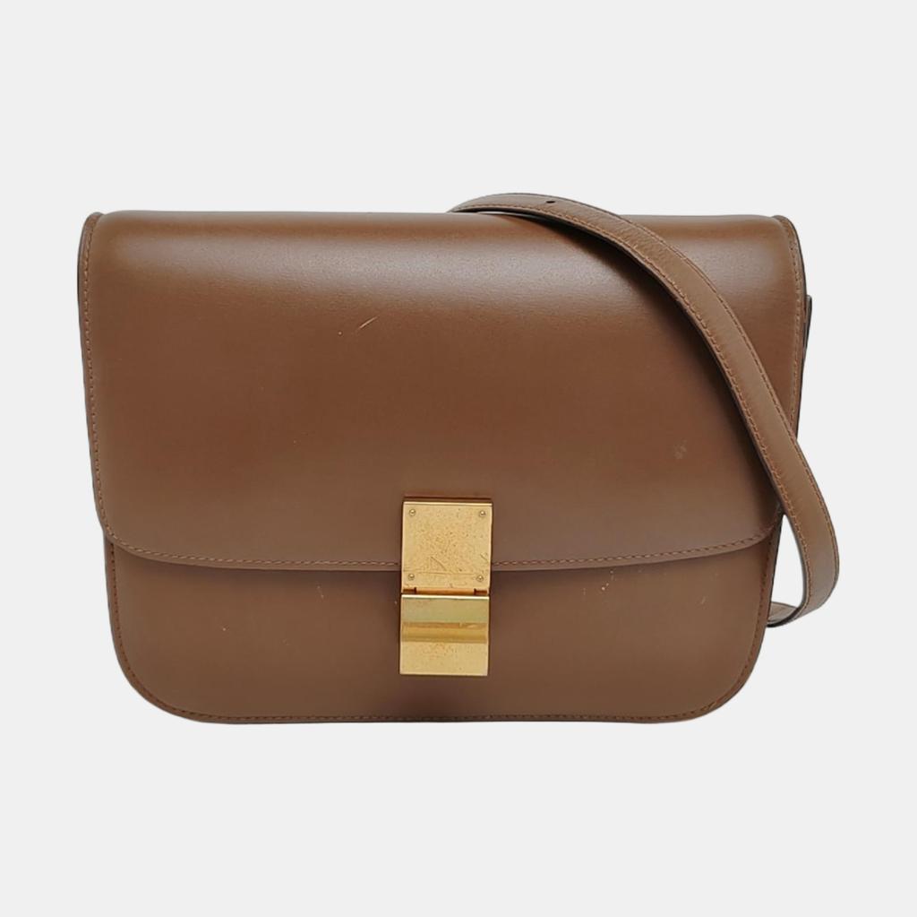 [Brugt] Klassisk Boks Guld Spænde Poleret Kalveskind Tofu Firkantet Crossbody Skuldertaske Mellem - Rimelig #1PD4JS8
