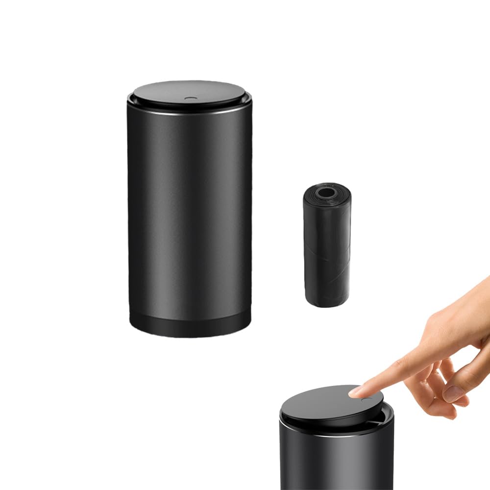 Slim Car Trash Can with Includes Trash Easy Receipt Tissue Gum Car Aluminum Black Lid, Stylish, Compact, Bolt-Type, Bag, Space-Saving, Airtight,