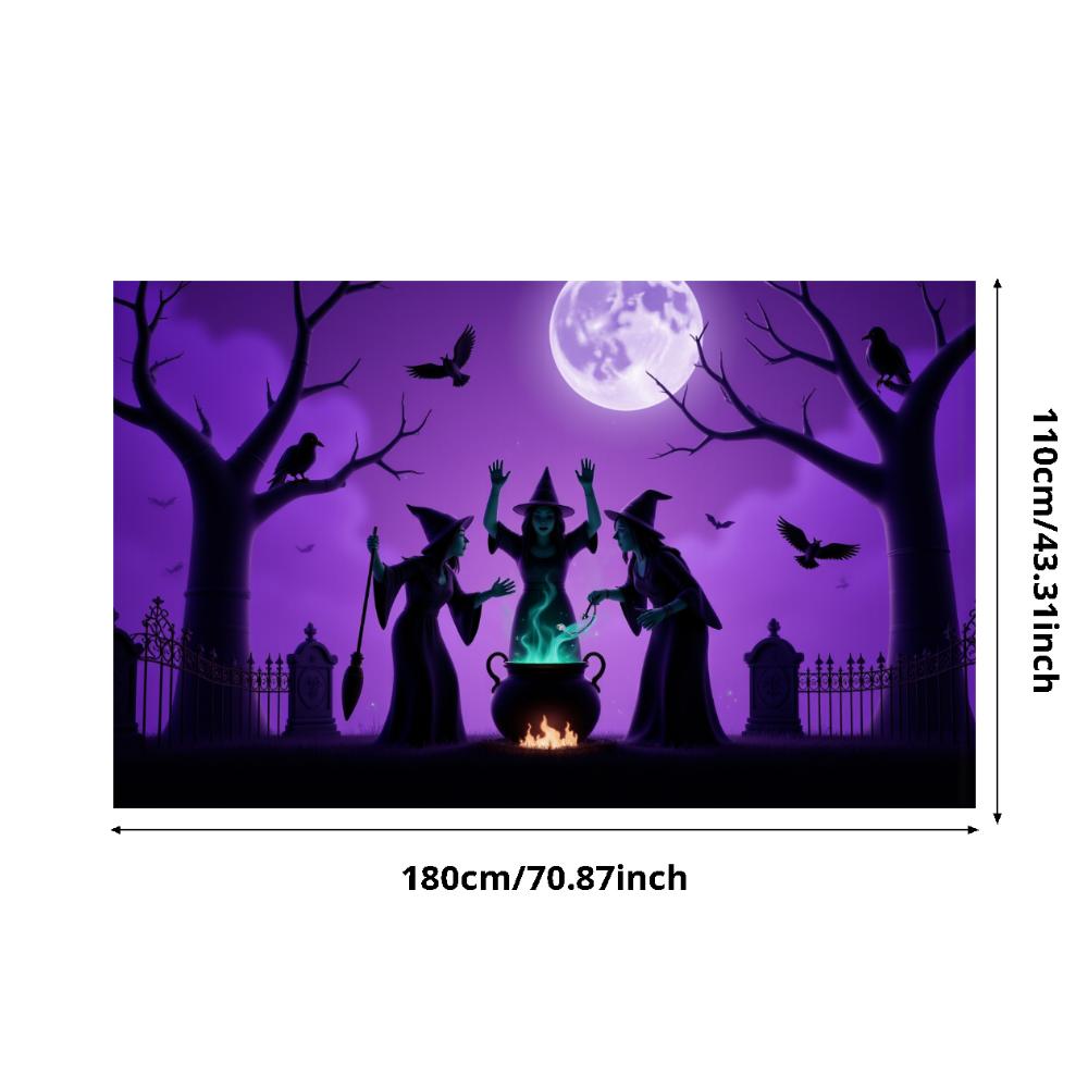 

Halloween Decor Creepy Atmosphere Witch Banner Halloween Banner Purple Theme Party Backdrop For Indoor Decoration Halloween