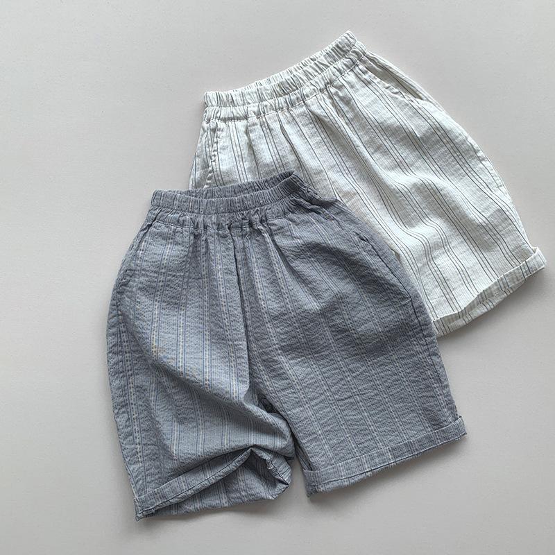 Children's Thin Vertical Striped Pants Cropped Pants Boys and Women's Summer Korean Casual Pants Mosquito Proof Pants