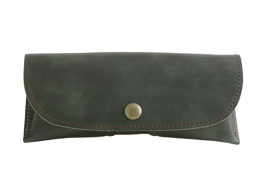 Made in Japan Leather Eyeglass Case for Enjoy the soft texture and patina of the leather over [ENDMARK] Men. time. (Moss Green)