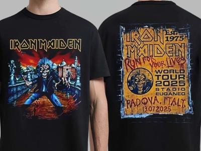 Iron Maiden Bėkite dėl savo gyvybių Pasaulinis turas 2025 Italija Renginio marškinėliai Eddie Paduvoje