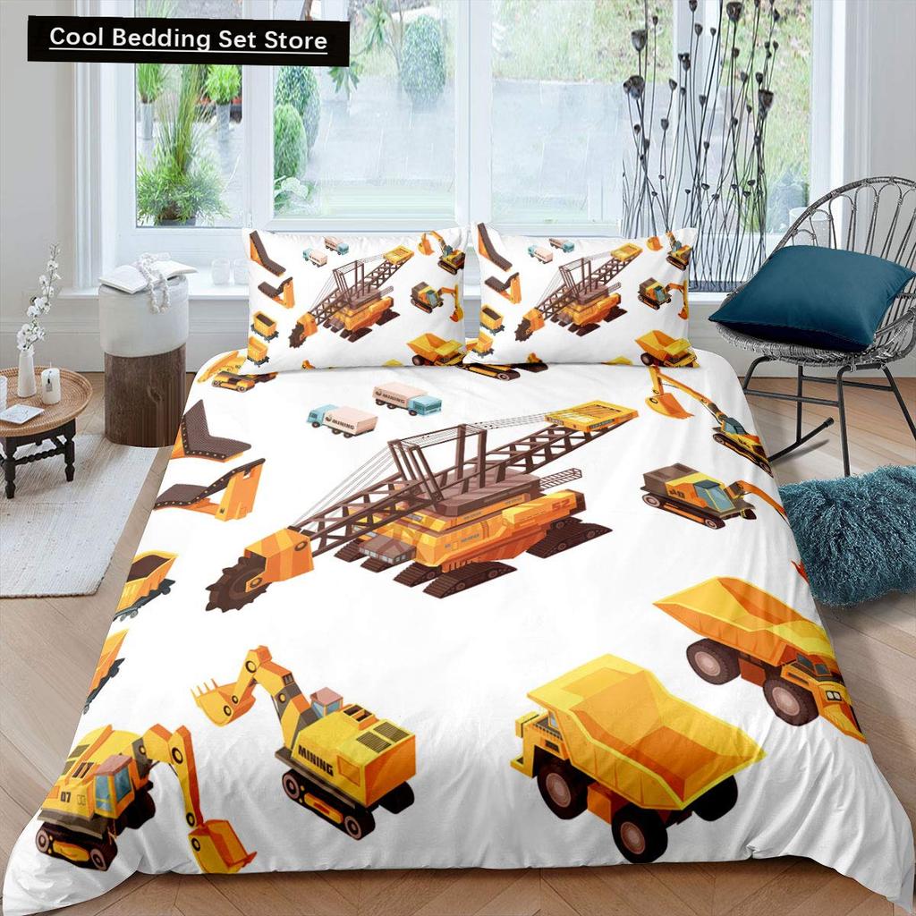 Construction Tractor Truck King Queen Duvet Cover Excavators Crane Bedding Set Vehicle Quilt Cover Polyester Comforter Cover