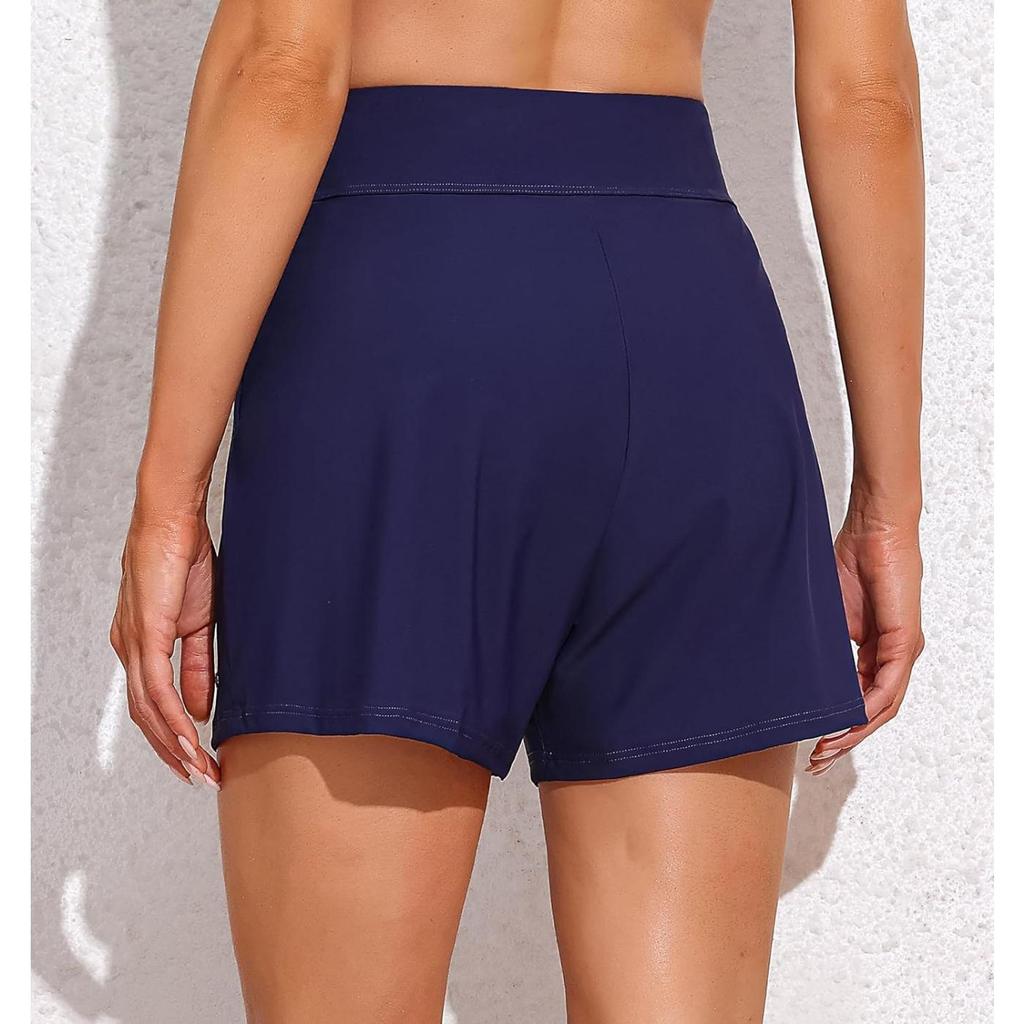 CHARMLEAKS Women Swim Shorts with Pockets High Waisted Bathing Suit Bottoms Tummy Control Swimsuit