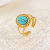 Trendy Geometric Turquoise Opening Ring for Women, Stainless Steel Oval Rings,Fashion Jewelry Mother's Day Gift